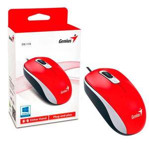 Mouse Genius DX-110, USB, Óptico, 3 botones, Ambidiestro, Rojo
