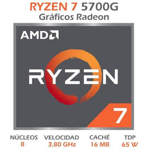 Procesador AMD Ryzen 7 5700G con Gráficos Radeon (AM4, 8 Cores, 16 Hilos, 3.8/4.6GHz)