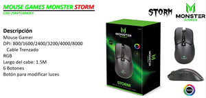Mouse Gamer Monster Storm, 6 Botones, RGB, 8000 DPI, Cable 1.5m Trenzado