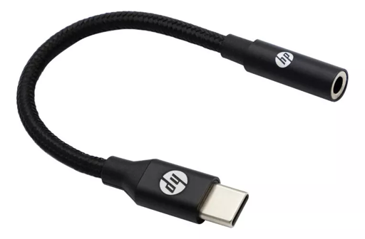Adaptador de Audio HP DHC-TC131, USB-C a 3,5mm, Trenzado, Negro