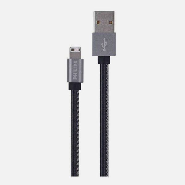 CABLE IPHONE 1.2 MTS GOMA PLANO NEGRO PHILIPS