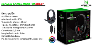 Audífonos Monster Games Bogey, Stereo 3.5mm, Retroiluminación RGB, Cable 1.8 metros