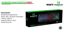 Cargar imagen en el visor de la galería, Teclado Gamer Monster Onset, Iluminación RGB, Interfaz USB 2.0, Cable 1.35m