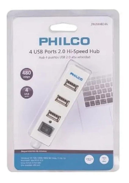 HUB PHILCO USB 2.0 4 PUERTOS BLANCO