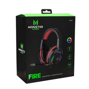 Audífonos Gamer Monster Games Fire 7.1, Conexión USB, RGB, Negro/Rojo