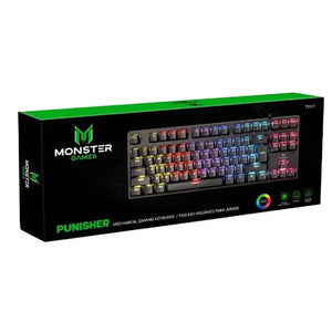 Teclado Gamer Monster Games Punisher, Mecánico, Formato 60 %, RGB, Negro