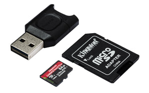 Tarjeta de Memoria 64GB microSD Canvas React Plus 285/165/MB/s Incl.Lector