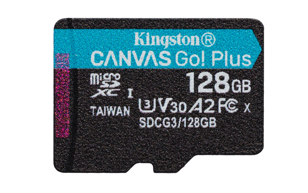 Tarjeta de Memoria Kingston microSDXC Canvas Go Plus, 128GB, Lectura 170MB/s, Escritura 90Mb/s