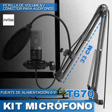 Cargar imagen en el visor de la galería, KIT Micrófono Fifine T670 condensador cardioide negro/plata