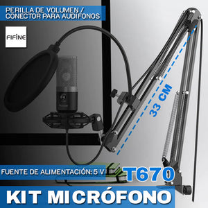 KIT Micrófono Fifine T670 condensador cardioide negro/plata