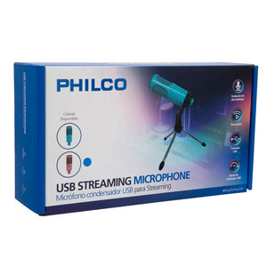 Micrófono Condensador USB para Streaming Philco, incluye Trípode, Rosado