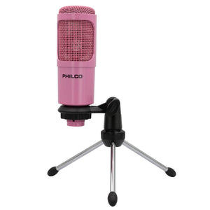 Micrófono Condensador USB para Streaming Philco, incluye Trípode, Rosado