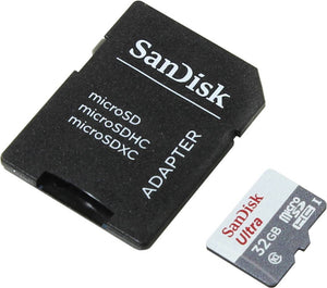 Memoria MicroSDHC 32GB Sandisk, Lectura 80MB/S, Clase 10 con Adaptador SD